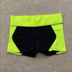 Neon yellow and black yoga shorts